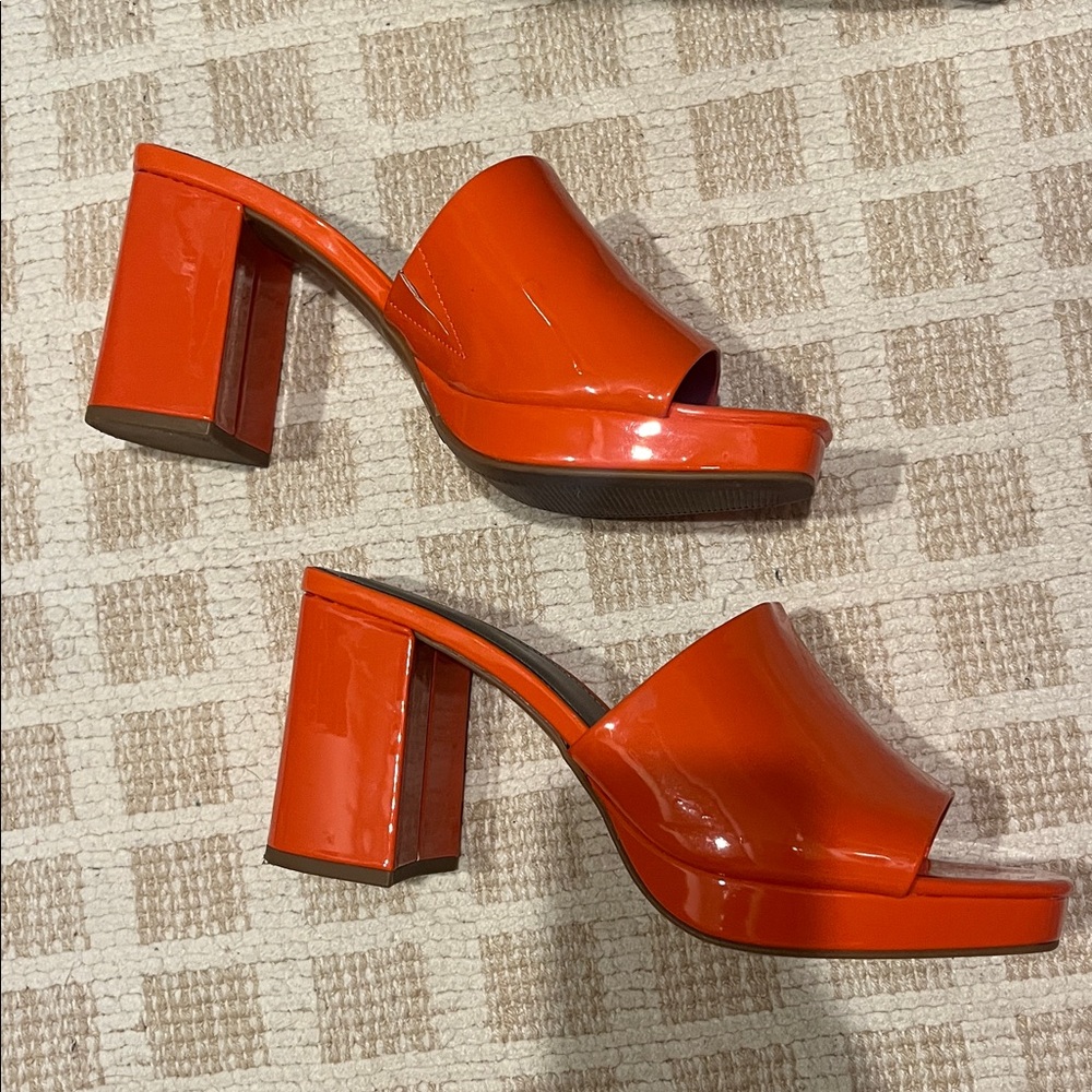 Vibrant Orange Block Heel Mules